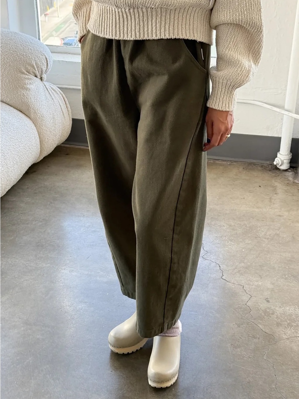 Relaxed Olive Wide-Leg Trousers - Le Bon Shoppe Arc Pants